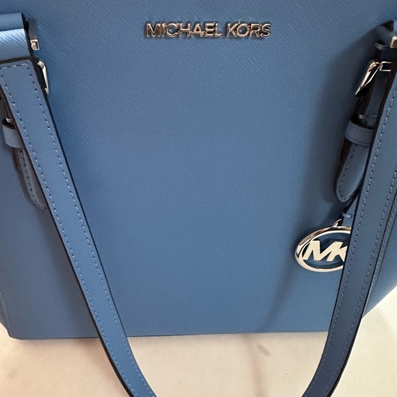 NWT Michael Kors Charlotte Blue Saffiano Leather Tote Bag - Picture 8 of 12